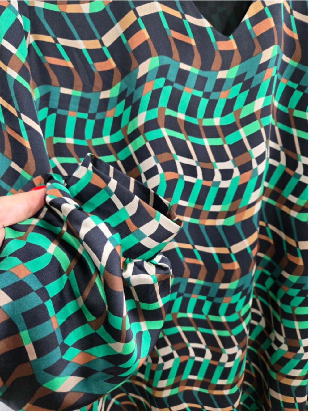 Women's Joseph Ribkoff Long Sleeve Dress Size 4 Green Black Geometric - Picture 3 of 6